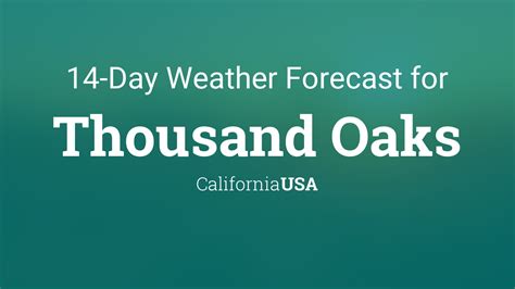 1000 oaks weather - 50°. 6% Overnight. -- Weather Today in Thousand Oaks, CA. Feels Like68°. 6:12 am. 5:58 pm. High / Low. 68° / 45°. Wind. 7 mph. Humidity. 43% Dew Point. 45°. Pressure. 30.07 in. UV …
